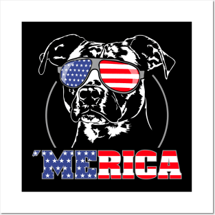 Proud Patriotic Merica Pitbull American Flag sunglasses Posters and Art